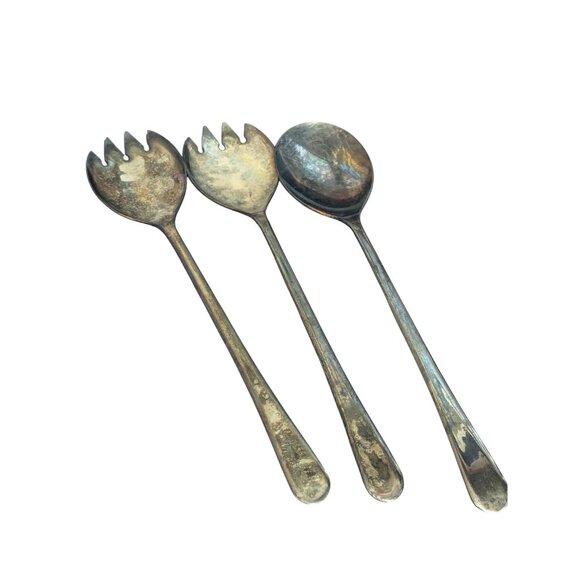 Serving Spoon and Forks Silverplate Sheffield England VTG 9.5 in Long - Picture 1 of 4
